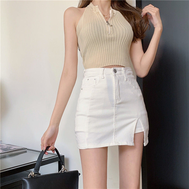 Slit Black Denim Skirt For Women