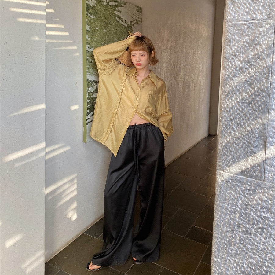 Women's Draping Loose Elastic Waist Drawstring Satin Casual Wide-leg Pants