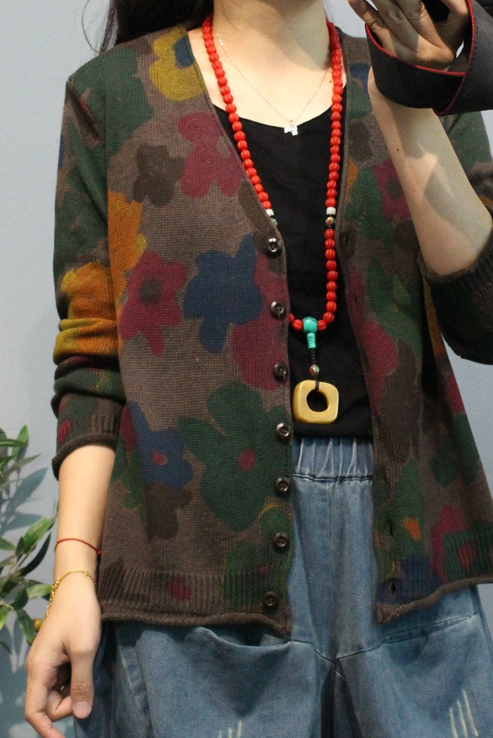 Women's Lazy Style Floral Knitted Cardigan