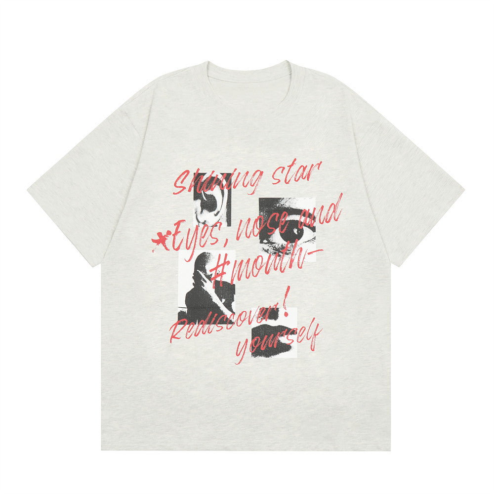 Letter Print In Picture Short Sleeve Men