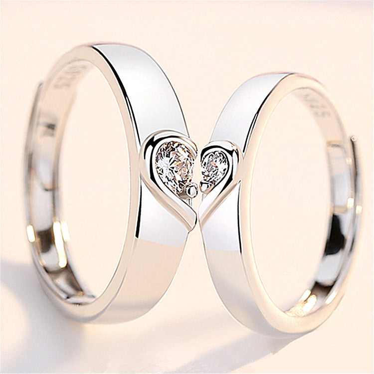 Silver heart diamond ring for couple