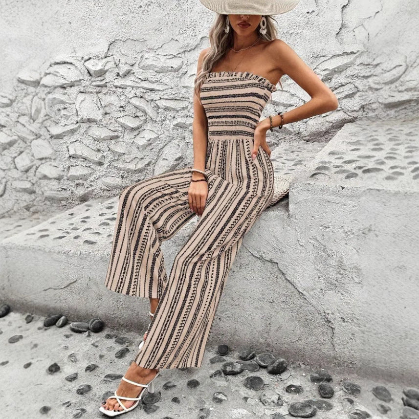 Spring And Summer Striped Tube Top Jumpsuit