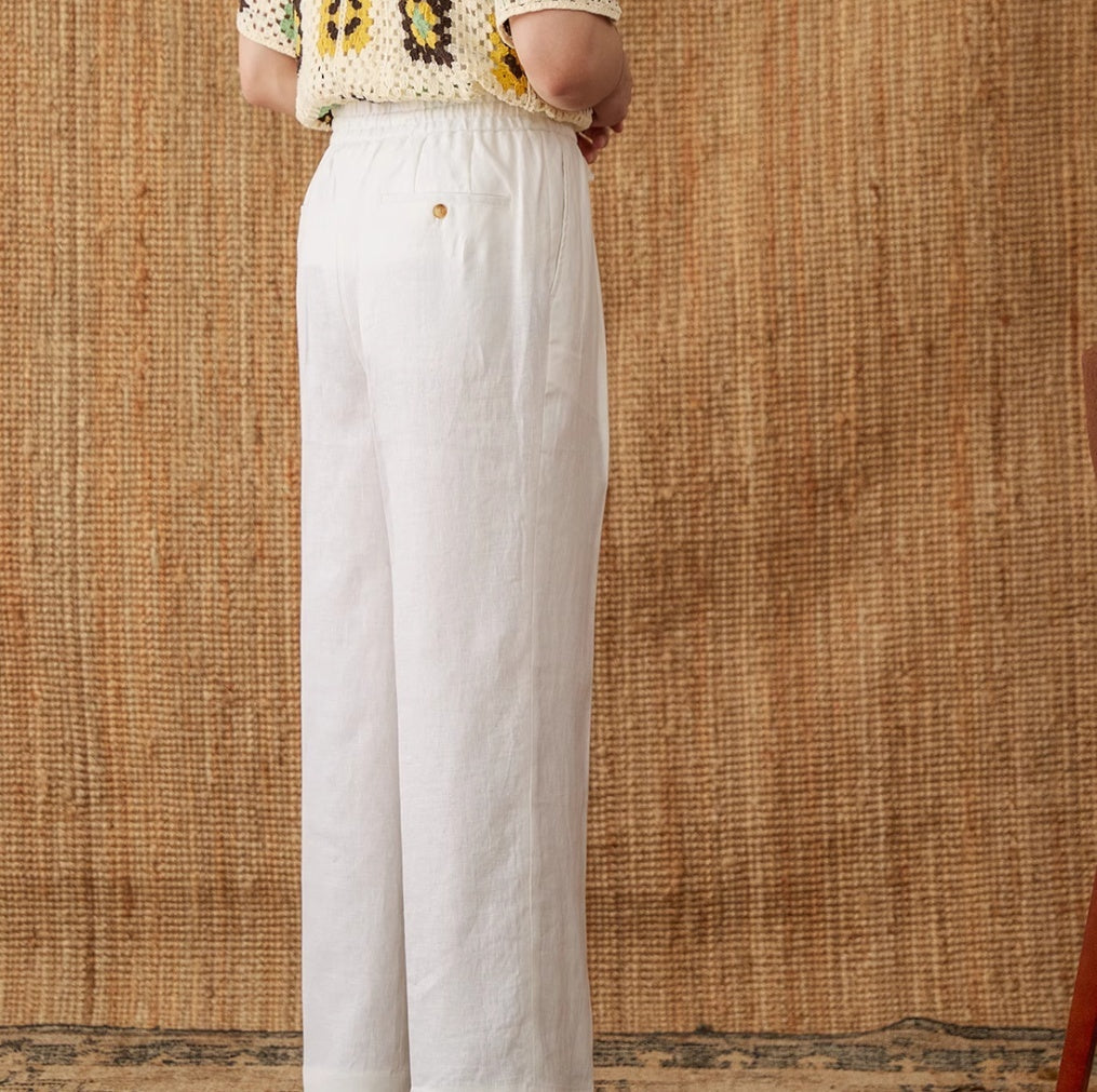 Linen Loose High Waist Lace Trousers With An Elasticated Waist Casual Pants
