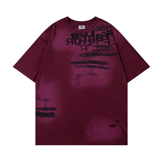 Fashion Spray Painting Dirty Ripped Men's Top