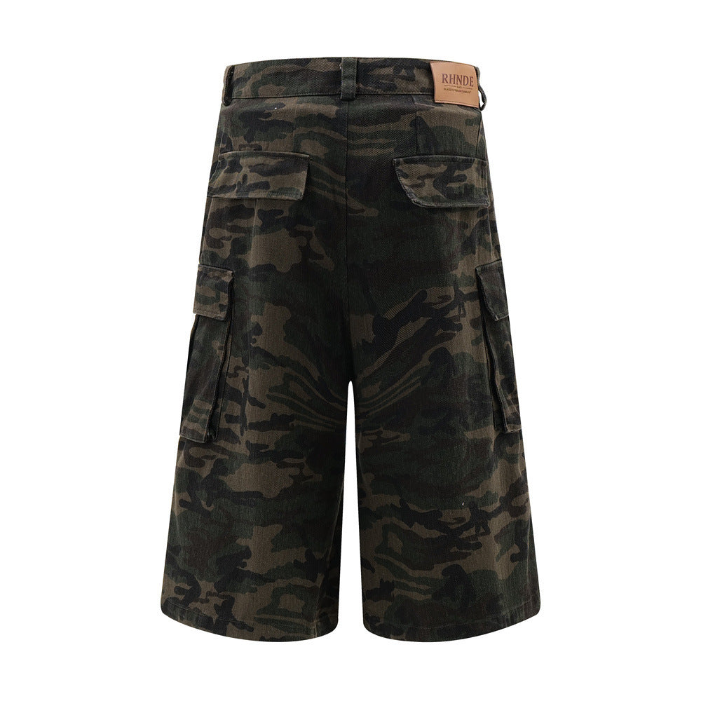 Workwear Camouflage Wide-leg Pants For Men