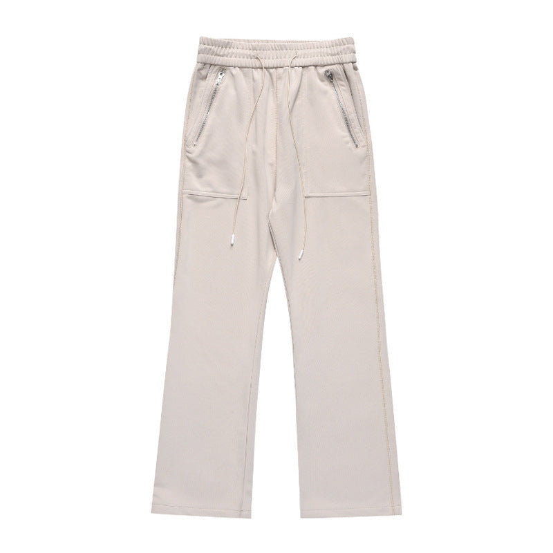 American-style Vintage Zipper Pocket Drawstring Sweatpants