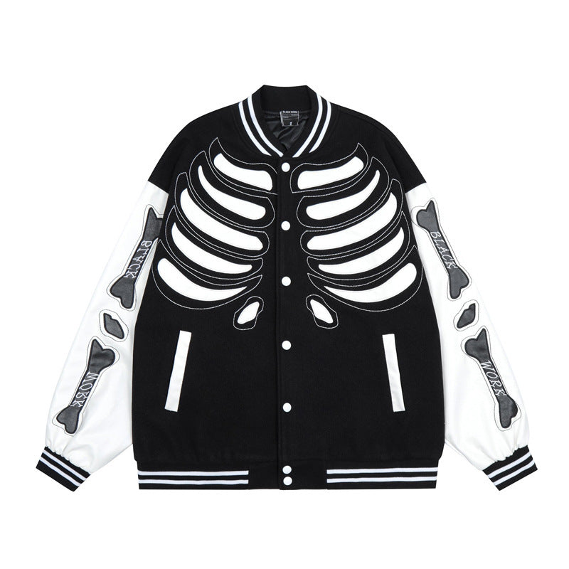 Niche Design Sense Skeleton Patch Embroidered Baseball Jacket