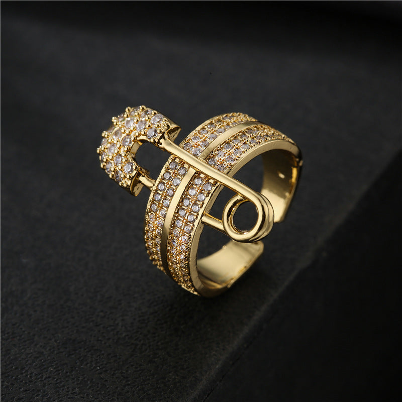 New European And American Zircon Paper Clip Geometric Ring