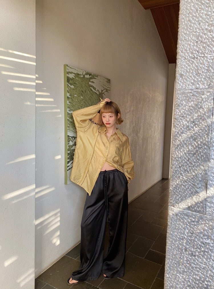 Women's Draping Loose Elastic Waist Drawstring Satin Casual Wide-leg Pants