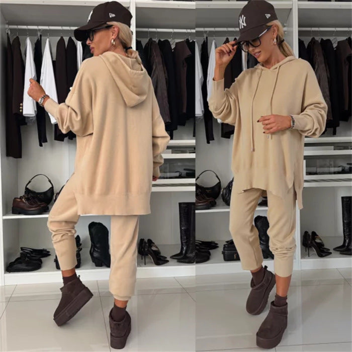 Suit Solid Color Loose Hooded Sweatshirt Two-piece Set