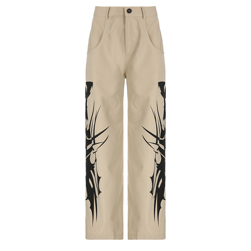 Street Print Color Contrast Loose Low Waist Casual Woven Pants