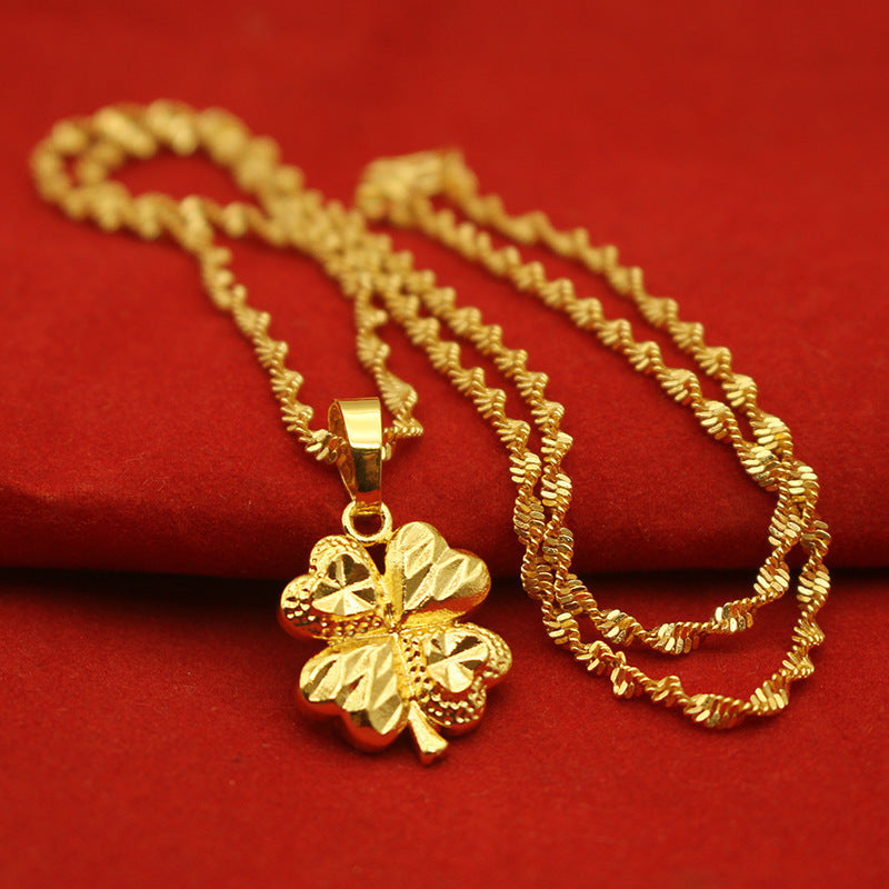 Gold-plated Brass Pendant Necklace For Women, Water Wave Textured Collarbone Chain