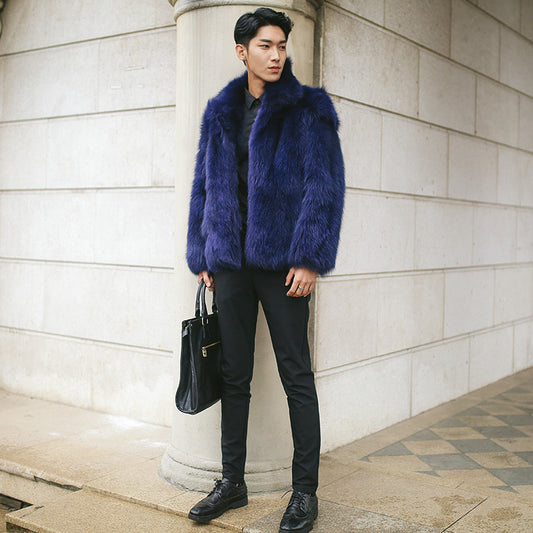 Fox Fur Men's Faux Fur Coat Turn Collar Tide Casual Men's Clothing