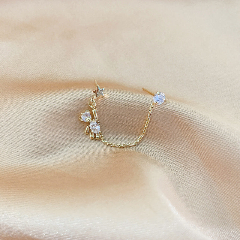 Cute Shiny Rhinestone Bear Tassel Earrings