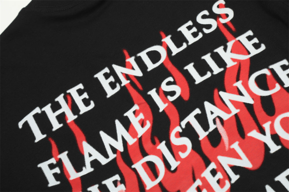 Fashion Abstract Flame Letter Short Sleeve Men