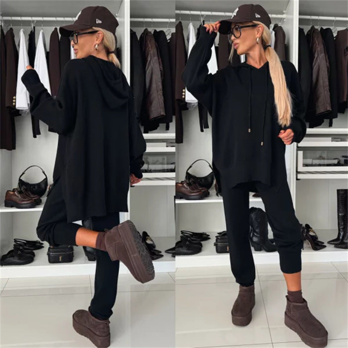 Suit Solid Color Loose Hooded Sweatshirt Two-piece Set