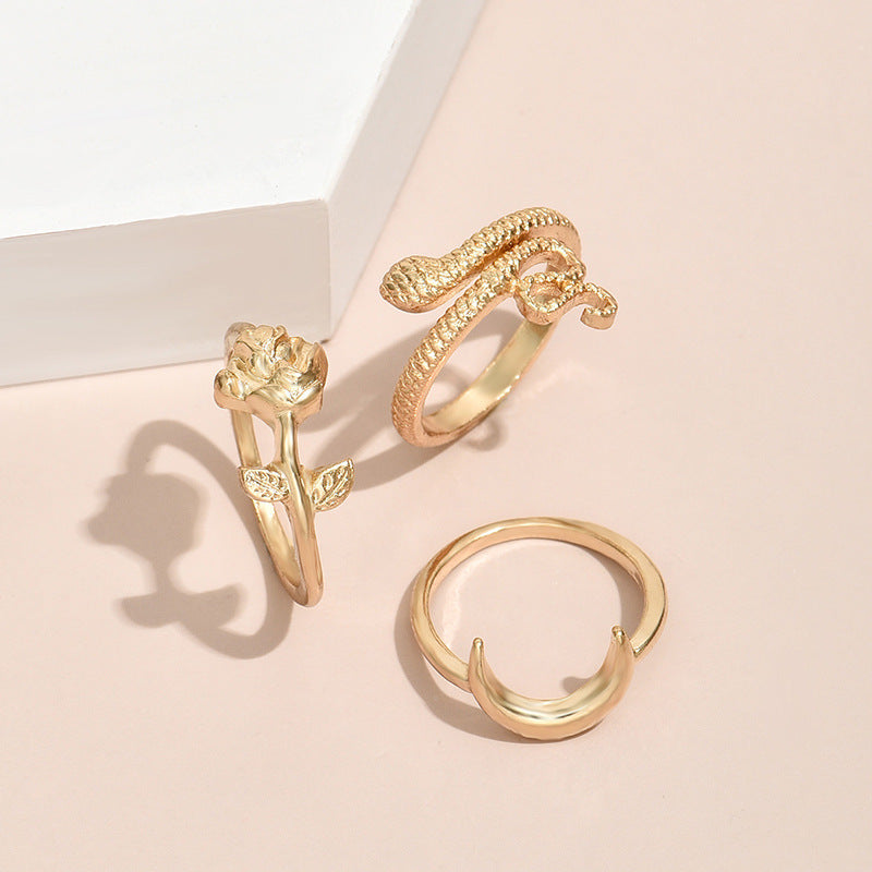 Simple Style Sweet Three-piece Ring Set
