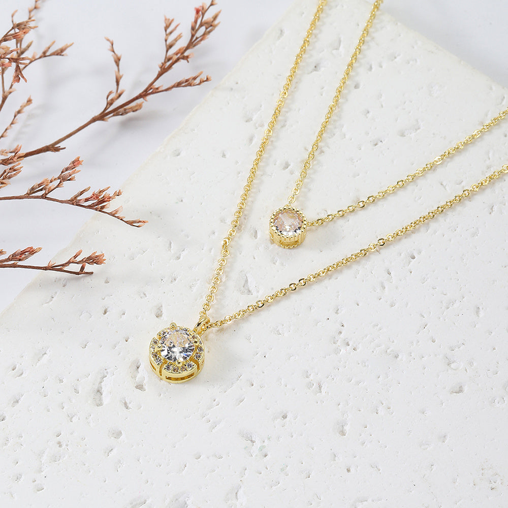 Sparkling Three-dimensional Zircon Pendant Necklace