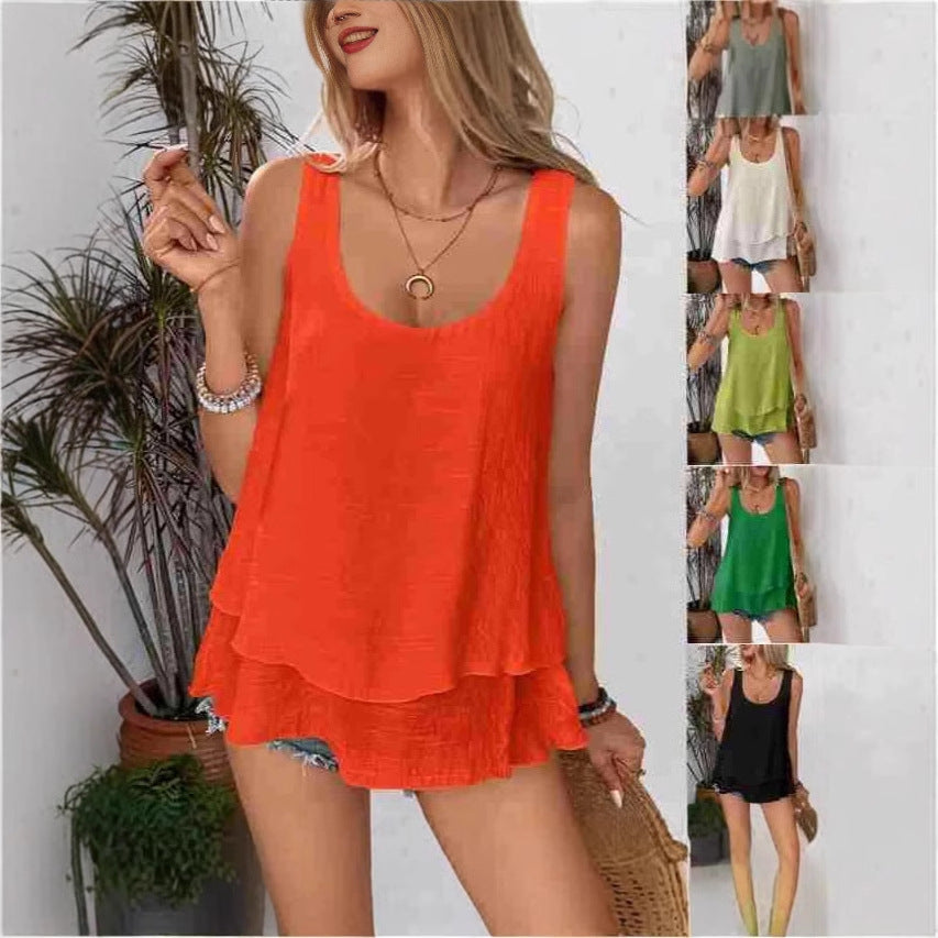 Vest Bandeau Sling Sleeveless Double-layer Wooden Ear T-shirt Top