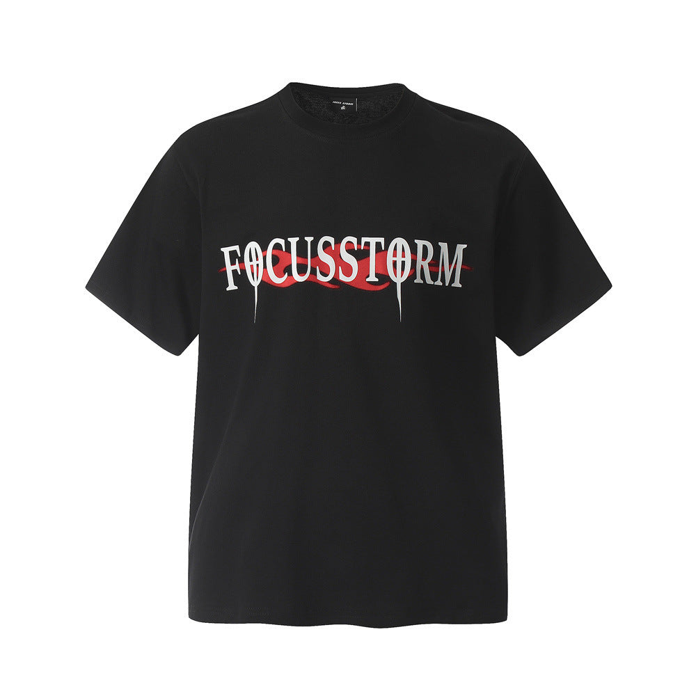 Fashion Abstract Flame Letter Short Sleeve Men