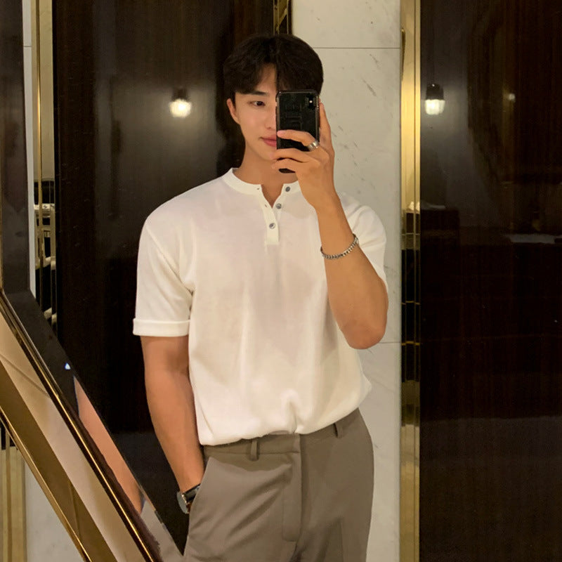 Men's Short-sleeved Thin Slim-fit Ice Silk Knitted Bottoming Shirti