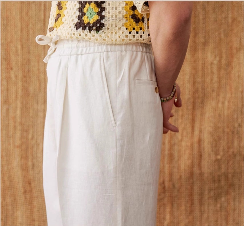 Linen Loose High Waist Lace Trousers With An Elasticated Waist Casual Pants
